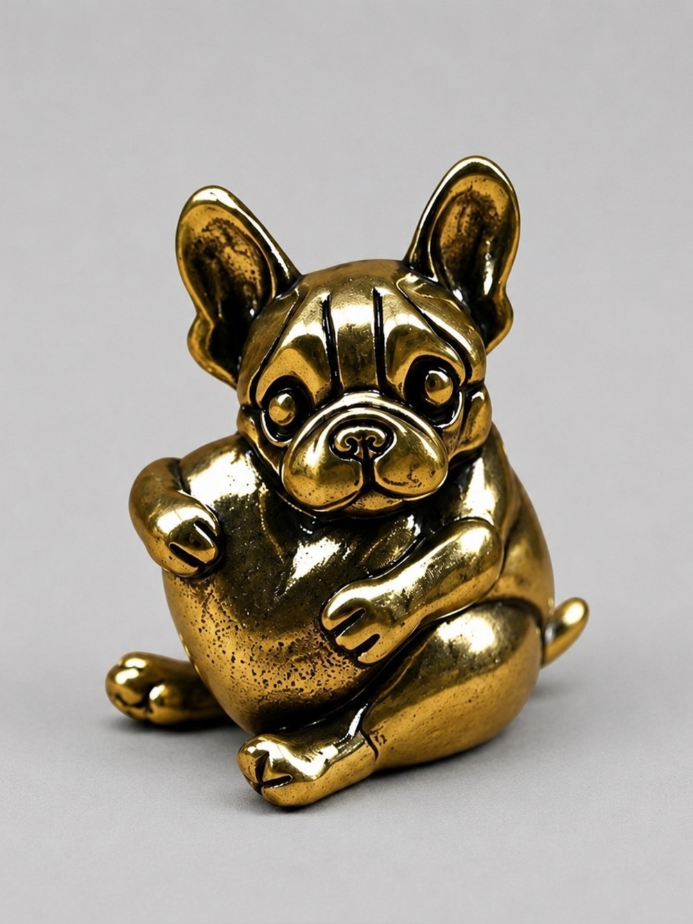 Brass French Bulldog With Heart Figurine-NEW